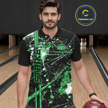 Load image into Gallery viewer, Custom Black And Green Splatter Camo Strike Bowling League Shirts, Men Bowling Jerseys IPHW10653
