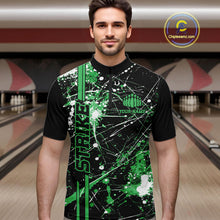 Load image into Gallery viewer, Custom Black And Green Splatter Camo Strike Bowling League Shirts, Men Bowling Jerseys IPHW10653