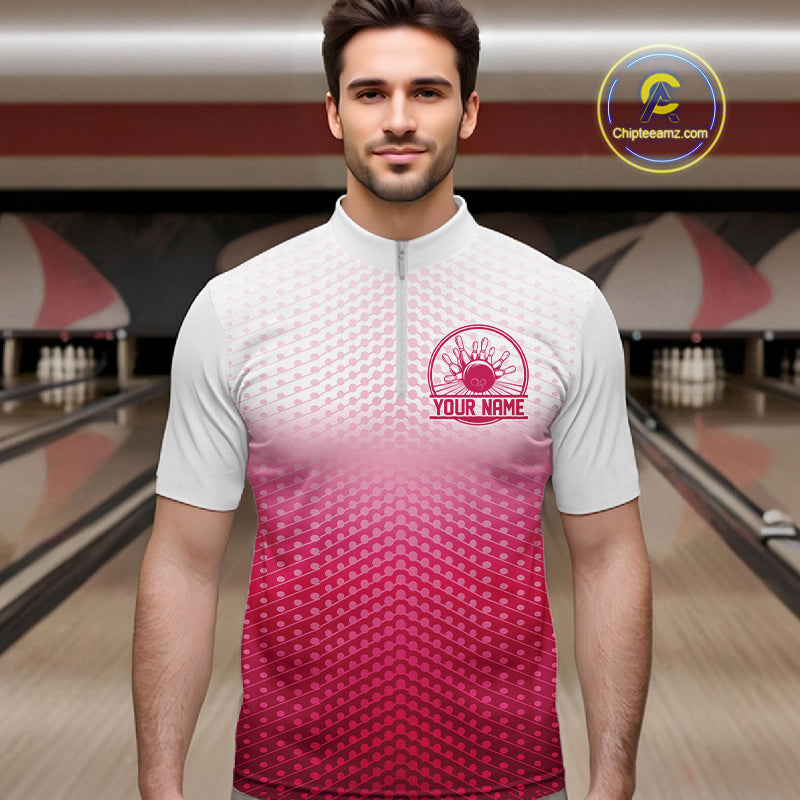 Custom Name Pink Bowling Jerseys For Men, Bowling League Quarter-Zip Shirt Bowler Outift IPHW10655