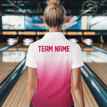Custom Name Pink Bowling Jerseys Women, Bowling League Quarter-Zip Shirt Bowler Outift IPHW10655