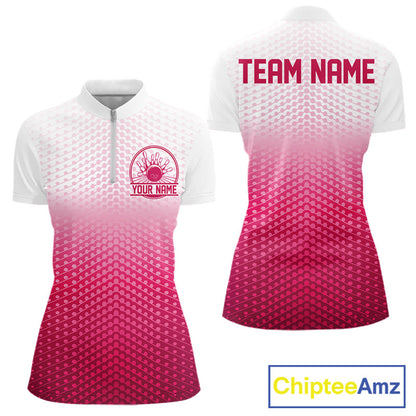 Custom Name Pink Bowling Jerseys Women, Bowling League Quarter-Zip Shirt Bowler Outift IPHW10655