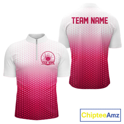 Custom Name Pink Bowling Jerseys For Men, Bowling League Quarter-Zip Shirt Bowler Outift IPHW10655