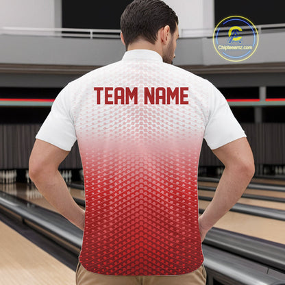 Custom Name Red Bowling Jerseys For Men, Bowling League Quarter-Zip Shirt Bowler Outift IPHW10656