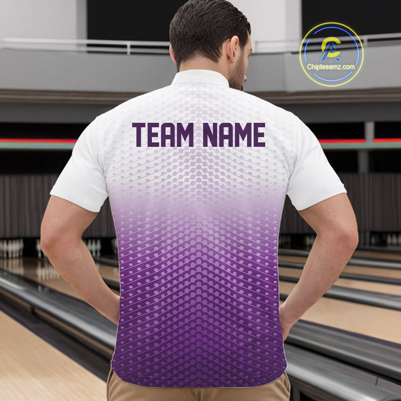 Custom Name Purple Bowling Jerseys For Men, Bowling League Quarter-Zip Shirt Bowler Outift IPHW10657