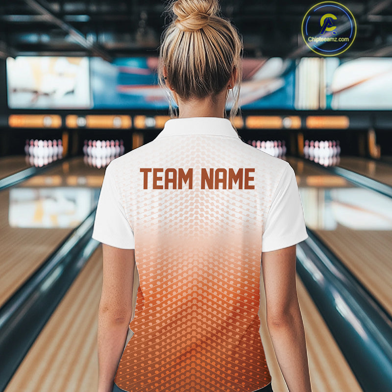 Custom Name Orange Bowling Jerseys Women, Bowling League Quarter-Zip Shirt Bowler Outift IPHW10659