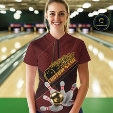 Load image into Gallery viewer, Custom Red And Gold Bowling Shirts For Women, Flame Bowling Team Shirts Bowling Uniform IPHW10660