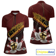 Load image into Gallery viewer, Custom Red And Gold Bowling Shirts For Women, Flame Bowling Team Shirts Bowling Uniform IPHW10660
