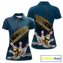 Load image into Gallery viewer, Custom Blue And Gold Bowling Shirts For Women, Flame Bowling Team Shirts Bowling Uniform IPHW10661