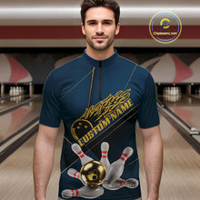 Load image into Gallery viewer, Custom Blue And Gold Bowling Shirts For Men, Flame Bowling Team Shirts Bowling Uniform IPHW10661