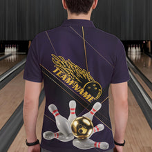 Load image into Gallery viewer, Custom Purple And Gold Bowling Shirts For Men, Flame Bowling Team Shirts Bowling Uniform IPHW10662