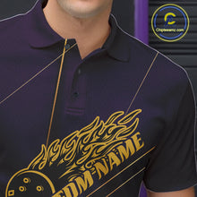 Load image into Gallery viewer, Custom Purple And Gold Bowling Shirts For Men, Flame Bowling Team Shirts Bowling Uniform IPHW10662