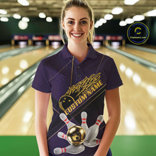 Load image into Gallery viewer, Custom Purple And Gold Bowling Shirts For Women, Flame Bowling Team Shirts Bowling Uniform IPHW10662