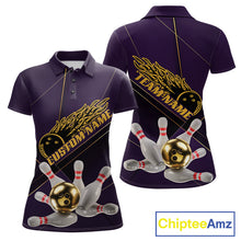 Load image into Gallery viewer, Custom Purple And Gold Bowling Shirts For Women, Flame Bowling Team Shirts Bowling Uniform IPHW10662