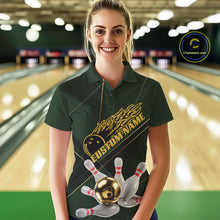 Load image into Gallery viewer, Custom Green And Gold Bowling Shirts For Women, Flame Bowling Team Shirts Bowling Uniform IPHW10663