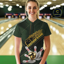 Load image into Gallery viewer, Custom Green And Gold Bowling Shirts For Women, Flame Bowling Team Shirts Uniform IPHW10663