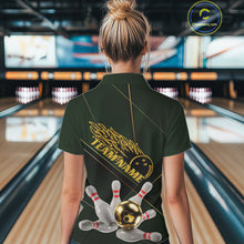 Load image into Gallery viewer, Custom Green And Gold Bowling Shirts For Women, Flame Bowling Team Shirts Uniform IPHW10663