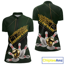 Load image into Gallery viewer, Custom Green And Gold Bowling Shirts For Women, Flame Bowling Team Shirts Uniform IPHW10663