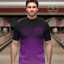 Load image into Gallery viewer, Bowling Heartbeat Pulse Line Purple Argyle Custom Bowling Team Quarter-Zip Shirts For Men IPHW10665