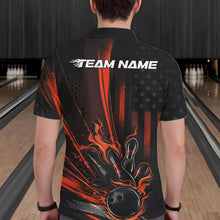 Load image into Gallery viewer, Custom Orange US Flag Patriotic Men Bowling Shirt, American Flame Bowling Jersey IPHW11150