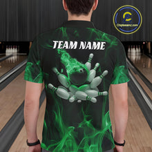Load image into Gallery viewer, Green Fire Bowling Ball And Pins Custom Shirts For Men, Flame Bowling Team Jersey IPHW11154