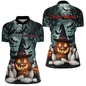 Custom Halloween Ladies Bowling Shirts, Pumpkin Bowling Team Halloween Outfit Bowling Gifts IPHW7647