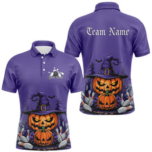 Load image into Gallery viewer, Purple Custom Halloween Bowling Shirts For Men, Pumpkin Bowling Team Shirt Halloween Outfit IPHW7648