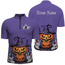 Load image into Gallery viewer, Purple Custom Halloween Bowling Shirts For Men, Pumpkin Bowling Team Shirt Halloween Outfit IPHW7648