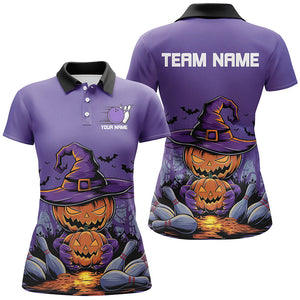 Purple Custom Halloween Ladies Bowling Shirts, Pumpkin Bowling Team Shirt Halloween Outfit IPHW7649