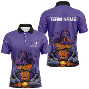 Purple Custom Halloween Bowling Shirts For Men, Pumpkin Bowling Team Shirt Halloween Outfit IPHW7649