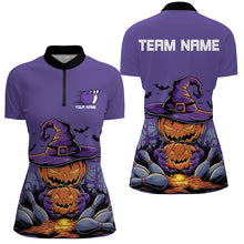 Load image into Gallery viewer, Purple Custom Halloween Ladies Bowling Shirts, Pumpkin Bowling Team Shirt Halloween Outfit IPHW7649