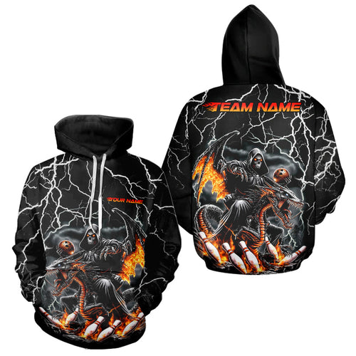 Black Thunder Lightning Grim Reaper Riding Dragon Custom Bowling Hoodie Shirts For Men And Women IPHW7654