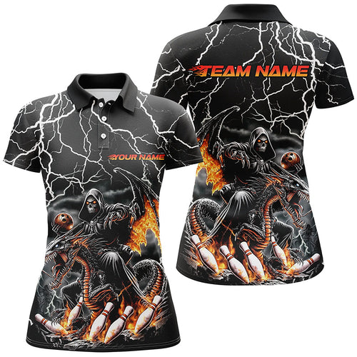 Black Thunder Lightning Grim Reaper Riding Dragon Custom Ladies Bowling Shirts Outfits IPHW7654