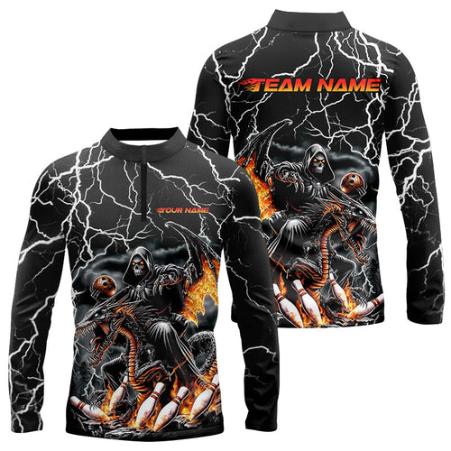 Black Thunder Lightning Grim Reaper Riding Dragon Custom Bowling Men Long Sleeve Quarter-Zip Shirt IPHW7654