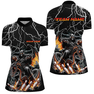 Black Thunder Lightning Grim Reaper Riding Dragon Custom Ladies Bowling Shirts Outfits IPHW7654