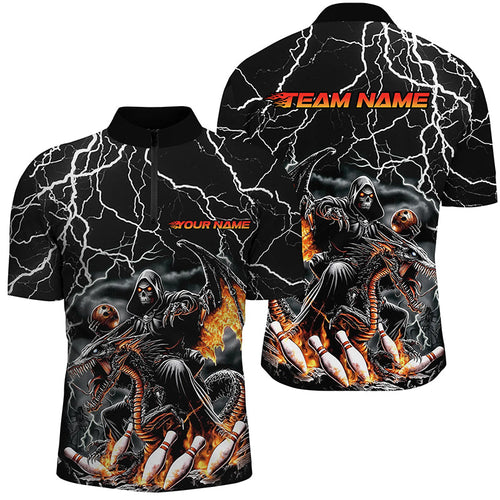 Black Thunder Lightning Grim Reaper Riding Dragon Custom Bowling Shirts For Men Bowling Outfits IPHW7654