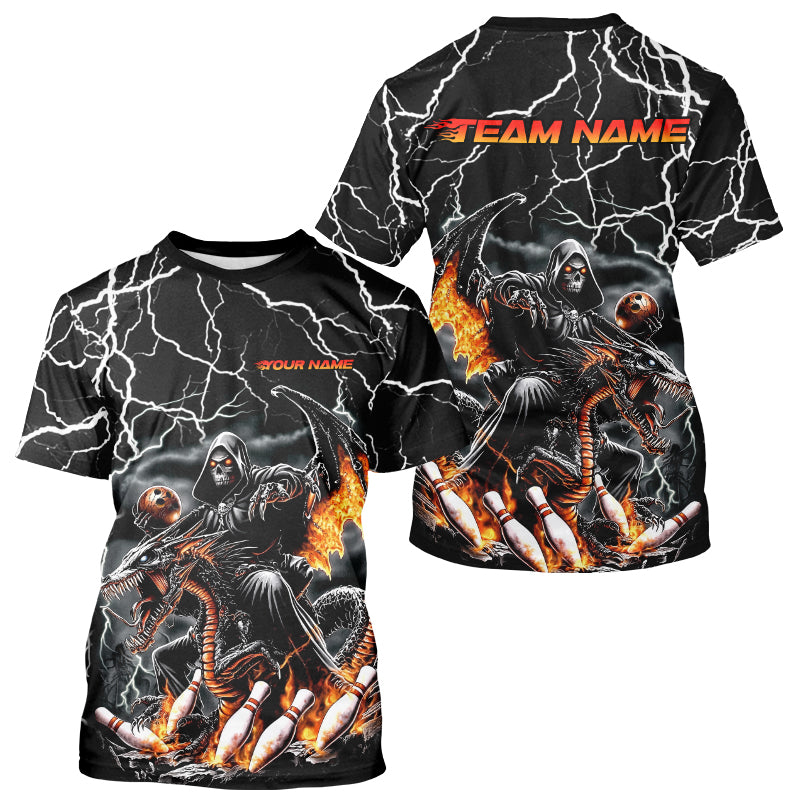 Black Thunder Lightning Grim Reaper Riding Dragon Custom Bowling T-Shirts For Men IPHW7654