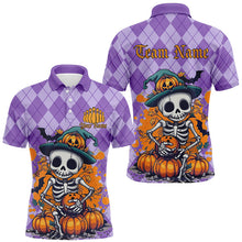 Load image into Gallery viewer, Orange And Purple Argyle Pattern Custom Funny Skull Halloween Bowling Shirts For Men IPHW7656