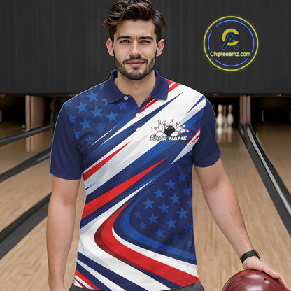 Custom Patriotic Bowling League Polo Shirt For Men, Bowling Jersey Team Uniform IPHW12404