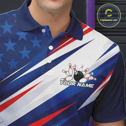 Custom Patriotic Bowling League Polo Shirt For Men, Bowling Jersey Team Uniform IPHW12404