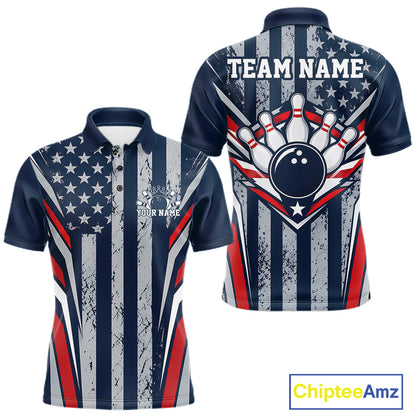 Grunge American Flag Custom Vintage Patriotic Bowling Men Polo Shirt, Bowler Outfit IPHW12406
