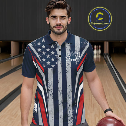 Grunge American Flag Custom Vintage Patriotic Bowling Men Polo Shirt, Bowler Outfit IPHW12406