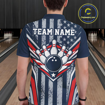 Grunge American Flag Custom Vintage Patriotic Bowling Men Polo Shirt, Bowler Outfit IPHW12406
