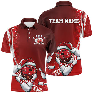 Custom Red Christmas Bowling Shirts For Men, Xmas Bowling Team Uniform Bowler Outfits IPHW7854