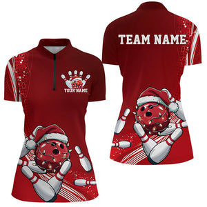 Custom Red Christmas Bowling Shirts For Women, Xmas Bowling Team Uniform Bowler Outfits IPHW7854