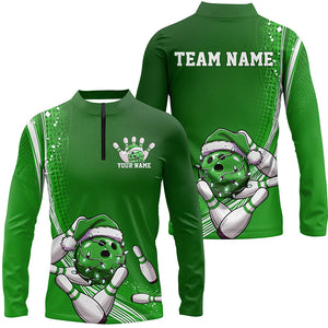 Custom Green Christmas Bowling Shirts For Men, Xmas Bowling Team Uniform Bowler Outfits IPHW7855