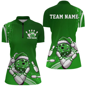 Custom Green Christmas Bowling Shirts For Women, Xmas Bowling Team Uniform Bowler Outfits IPHW7855