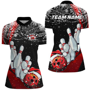 Blue Custom Christmas Bowling Team Shirts For Women, Xmas Bowling Team Outfits Gifts IPHW7857