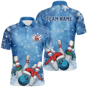 Blue Snowflake Custom Christmas Bowling Shirts For Men, Xmas Bowling Team Uniform Bowler Outfit IPHW7862