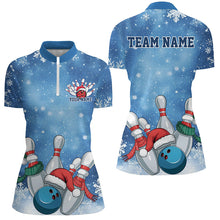 Load image into Gallery viewer, Blue Snowflake Custom Christmas Bowling Shirts For Women, Xmas Bowling Team Uniform IPHW7862