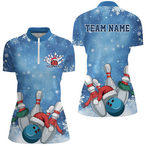 Blue Snowflake Custom Christmas Bowling Shirts For Women, Xmas Bowling Team Uniform IPHW7862